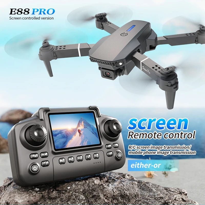 Drone E88 Rc Quadcopter - Drone Profissional E88 PRO com Tela,